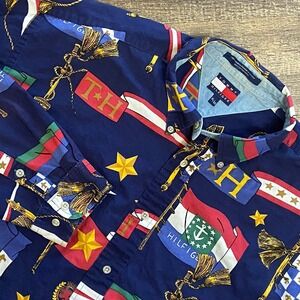 Tommy Hilfiger Shirt Men's XL Vintage Nautical 90s Preppy Coastal Long‎ Sleeve